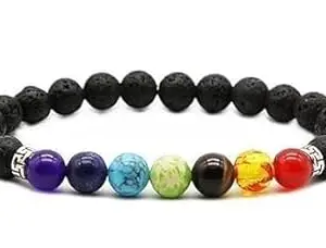 Unisex Lava Chakra Bracelet with Genuine 7 Crystal Beads ? 8mm Lava Rock Aromatherapy Essential Oil Diffuser for Stress Relief & Yoga(Pack of 1)