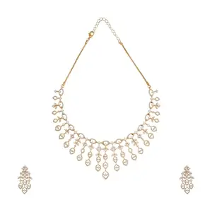Kushal's Fashion Jewellery White Gold Plated Ethnic Zircon Necklace Set - 424485