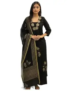 ANNI Designer Women’s Rayon Viscose Straight Printed Embroidered Kurta with Pant & Dupatta | Ethnic Kurta Set for Women | Daily, Office & Festive Traditional