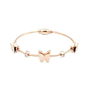 GLITZ N GlAM Butterfly Bracelet for Women | Stylish Rose Gold Cubic Zirconia Butterflies Contemporary Bangle Style Brass Kadaa for Girls | Trendy Cuff Bangle (Pack Of 1, Rose Gold)