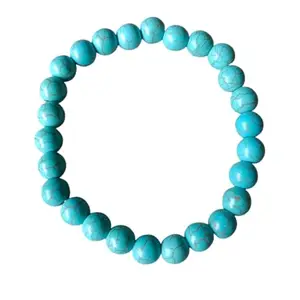 Natural Blue Turquoise Bracelet - 8MM Beads In Stretchable - Lab Certified