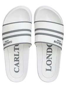 Carlton London Men's Sliders, White-Grey, 6