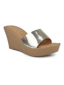 Inc.5 Women Gold Embellished Open Toe Wedge Heels