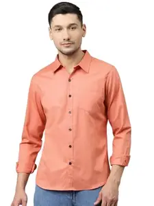 9inefashion Men's Solid Slim Fit Cotton Casual Shirt with Spread Collar & Full Sleeves (5XL, Peach)