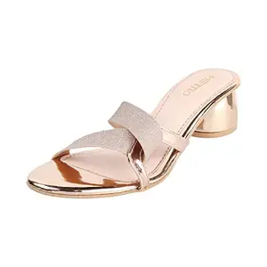 Metro Women's Rose Gold Glitter Block Heel Sandals | 2 Inch Height | Synthetic Leather Slip On Party Footwear | Lightweight Comfort | Casual Party Stylish Elegant Wear | UK 6