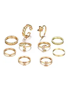 Vembley Gold Plated 10 Piece Multi Design Ring Set