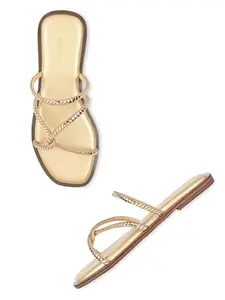 ROCIA By Regal Gold Women Strappy Diamond Embellished Flats