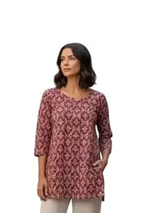 Cotton Printed Tunic Top for Women, 3/4 Sleeve Casual Kurti
