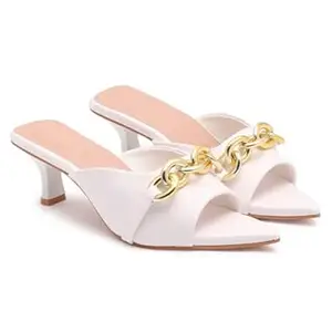 AUSTINE Women Stylish High Heels Sandals | Comfortable Block Heel Slip-On | Fashion Footwear for Women & Girls White