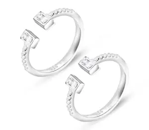 Ragya Jewels Rhodium Plated 925 Sterling Silver Cz Twin Flair Adjustable Toe Ring For Womens