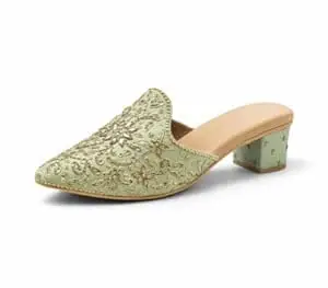 EZZIAUTO Women's Embroidered Mule Heels, Handmade Beaded Slip-On Sandals with Block Heel, Cushioned Insole, Non-Slip Sole for Wedding, Party