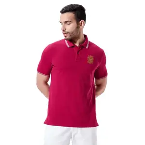 FAHRENHEIT Men's Regular Fit Casual Polycotton Half Sleeves Solid Polo with Jacquard Collar T-Shirt (Persian Red, L)