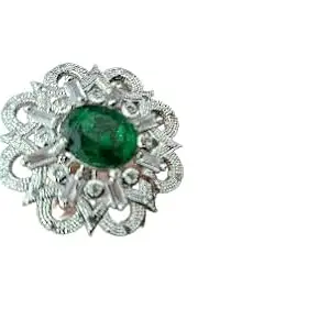 Vintage Style Floral Ring with Green Emerald Centre Stone, Women's Fashion Jewellery