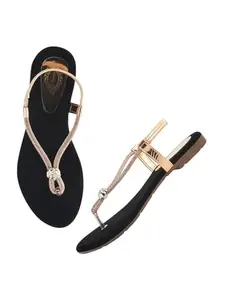 Shoetopia Shoeopia Embellished Strap Rose-Gold Flat Sandals For Women & Girls /EU39