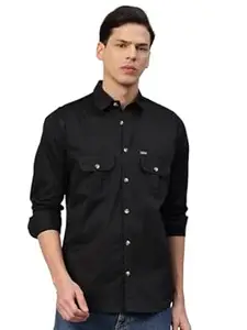 Majestic Man Men’s Washed Cotton Twill Casual Shirt -| with Dual Flap Pockets – Slim Fit | Full Sleeve | Casual Wear | Trendy & Comfortable