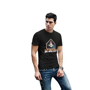 Streetfluencer Printed Bio-Washed Round Neck T-Shirt for Men – Pure Cotton, Regular Fit, Half Sleeves Black