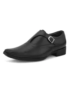SIR CORBETT Vegan Leather Black Slip On Monk Strap Formal Shoes for Men - 6 UK