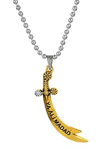 Unisex Golden Color Fancy & Stylish Trending Stainless Steel Muslim God Sword Zulfikar/Zulfiqar Shia Imam Ya Ali Madad Allah Quran Islamic Locket Pendant Necklace With Ball Chain