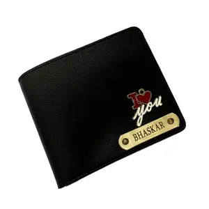 NAVYA ROYAL ART Customised Men's Leather Wallet - Name & Logo Printed on Wallet for Gift, Black Color