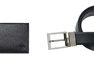 SIADORABLE Genuine Leather Men's Wallet and Reversible Genuine Leather Belt Made in India, Gift Combo Pack - Black