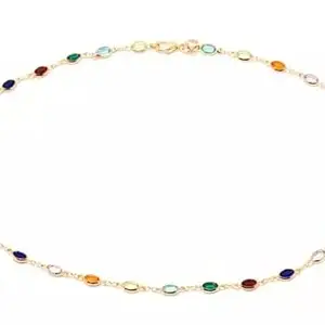 Zizer Dark Multi Color Stylish Crystal Oval Anklet | Kolusu - Micro Gold Plated for Elegance and Tradition – Jewellery for Women (7 Inches)