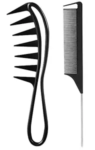 Calitate24 Rat Tail Comb Parting Combs for Braiding Hair Carbon Styling Comb Steel Pin Carbon Fiber Heat Resistant Teasing Combs Barber Combs with Wide Tooth Hair Comb for Hair Stylist