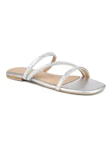 Inc.5 Women Silver Embellished Open Toe Flats