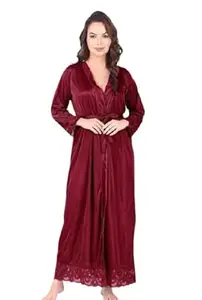 ZENVEE Women’s Satin Onion Pink Nightwear Lace Dress, Soft Silk Satin Nighty, Sleeveless Elegant Sleep Dress for Women. S