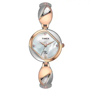 TIMEX Fria Analog Watch for Women with Mother of Pearl Round Dial & Two Tone Brass Bracelet Band Water Resistant Women's Wrist Watches - TWEL16301