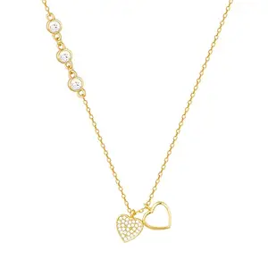 GIVA 925 Silver Golden Heart to Heart Necklace| Gifts for Girlfriend,Pendant to Gift Women & Girls | With Certificate of Authenticity and 925 Stamp | 6 Month Warranty*