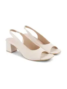 JM LOOKS Women’s Block Heel Chunky Heels Peep Toe Platform Block Slingback Back Strap Dress Pumps Shoes - Cream