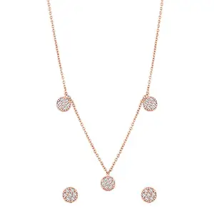 Peora Rose Gold Plated White Cubic Zirconia Studded Pendant Chain Necklace With Stud Earrings Stylish Fashion Jewellery Gift for Women & Girls