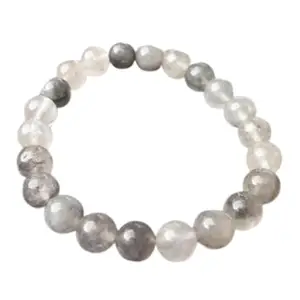 RRJEWELZ Natural Cloud Quartz 8mm Round Shape Smooth Cut Beads 8 Inch Stretchable Bracelet For Men & Women. Unisex Bracelet For Healing, Meditation, Prosperity, Gift & Luck|STBR_RR_11069_8.0
