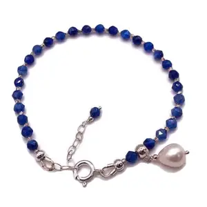 LKBEADS Kyanite With Pearl bracelet with Silver clasp - 3.5mm Round beads- Faceted Cut -7 Inch Adjustable Bracelet– Healing, Fashion, Gift, Spiritual, Yoga|LK_STACK_07912
