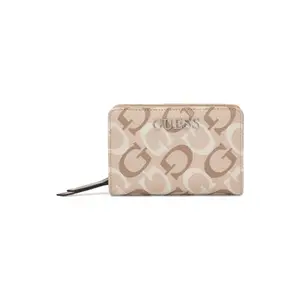 GUESS Women Beige Typography Zip Around Wallet