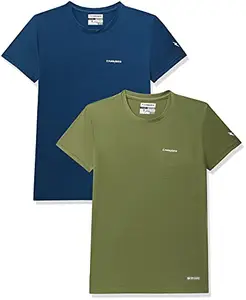 Charged Endure-003 Chameleon Spandex Knit Round Neck Sports T-Shirt Teal Size Small And Charged Pulse-006 Checker Knitt Round Neck Sports T-Shirt Olive Size Small