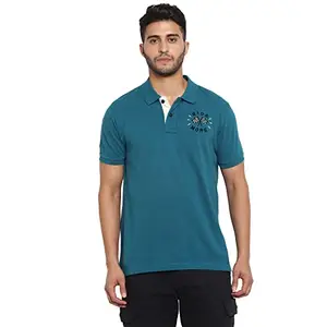 Royal Enfield Men's Regular Fit T-Shirt (RLATSO000399_Ocean Blue L)
