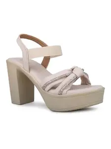 Inc.5 Women Cream Party And Club Wear Embellished Round Heeled Sandals Euro-37