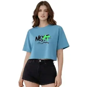 NAVRAAH Women’s Oversized Printed Crop T-Shirt | Soft, Cozy & Trendy NextLevel Printed Crop Top | Cute Print Round Neck Casual Top for College & Daily Comfort