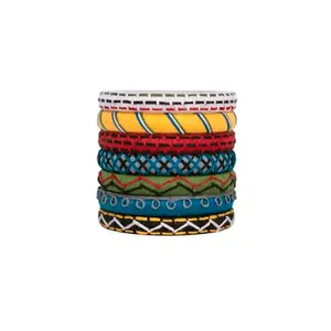 Taasha Craft Mandira Handcrafted Kantha Work Bangles, Handcrafted Cotton Thread Bangle Set Women & Girls Size 2.6 Set of (7 Bangles)