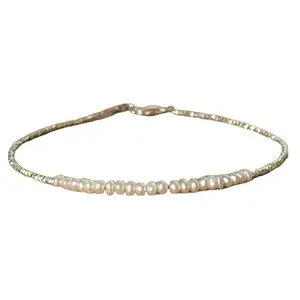 LKBEADS Silver Plated Bracelet with White Smooth Fresh Water Pearl Beads – Rondelle 3mm – 7 inch Adjustable – For Men & Women|LK_STACK_02965