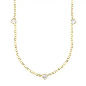 Accessorize London Women 14k Real Gold Plated Cubic Zirconia Heart Station Necklace