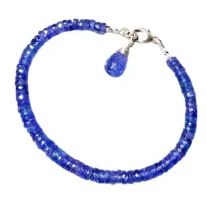 Lady Works Tanzanite 3-3.5mm Rondelle Shape Faceted Cut Beads 7 inch Silver Plated Clasp Bracelet for men, women, unisex. Link Chain Stacking Bracelet.|LBRAC_LW_06336