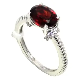 Rajasthan Gems Ring 925 Sterling Silver Natural Garnet & Cubic Zirconia CZ Zircon Stone Women Handmade Gift k009