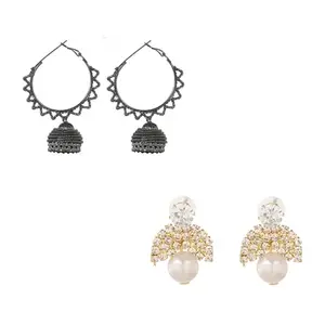 Earrings Set Combo For Women & Girls | Earring Combo Set | Jhumki & Studs | Jewellery Set | Pack Of 2 | Oxidized & Rose Gold