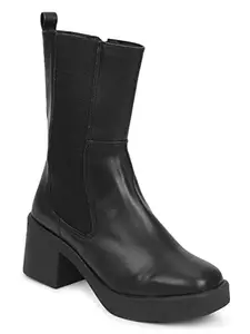 TRUFFLE COLLECTION Women's ST-1260 Black PU Boots - UK 6