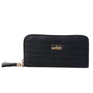 The Sole Club Women's Glossy Sacy Zip Around Wallet | Ladies Purse (Black)