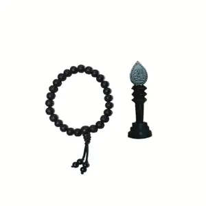 Mahiyash Combo Pack of Natural Ebony wood Unpolished Karungali Vel with Stand (3 inches) And Natural Ebony Wood Unpolished Karungali Stretchable Bracelets (8mm Bead size)