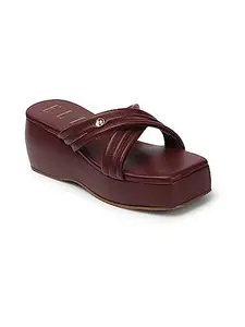 ELLE Women's Classic and Comfortable Espadrille Wedge Sandal for Office I Casual Use Maroon 4 Kids UK (EL-UNI-W-152)