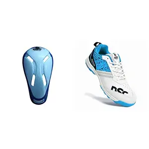 DSC Armour Cricket Abdominal Guard (Mens, Multicolour)+DSC Zooter Cricket Shoe for Men and Boys, Size-9 UK (White-Red)